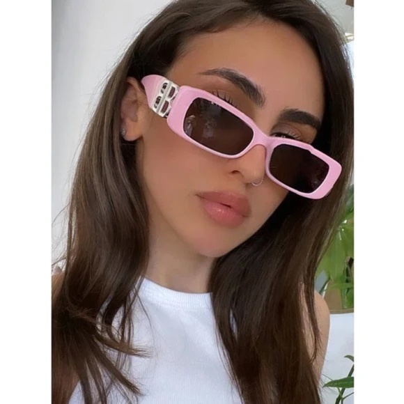 Balenciaga Women's Rectangular Sunglasses – Pink/Silver - Picture 1 of 16